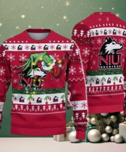 Northern Illinois Huskies Merry Christmas Grinch Hand NCAA Ugly Christmas Sweater