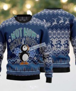 Not Now Arctic Puffin Penguin Ugly Christmas Sweater Family