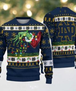 Notre Dame Fighting Irish Merry Christmas Grinch Hand NCAA Ugly Christmas Sweater