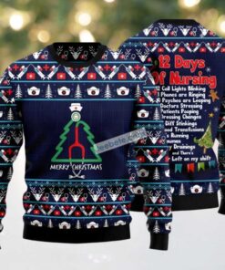 Nurse Christmas Tree Symbol Ugly Sweater Blue Mens