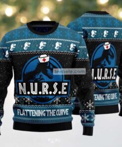 Nurse T Rex Ugly Christmas Sweater Blue Matching