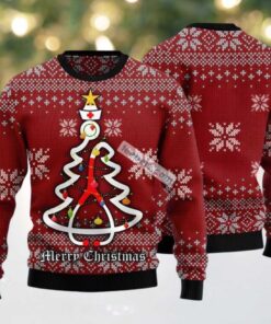 Nurse Xmas Tree Ugly Christmas Sweater Red Family