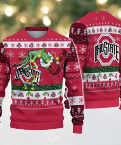 Ohio State Buckeyes Merry Christmas Grinch Hand NCAA Ugly Christmas Sweater