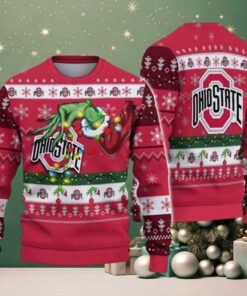 Ohio State Buckeyes Merry Christmas Grinch Hand NCAA Ugly Christmas Sweater