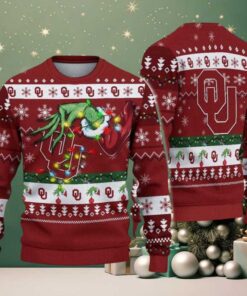 Oklahoma Sooners Merry Christmas Grinch Hand NCAA Ugly Christmas Sweater