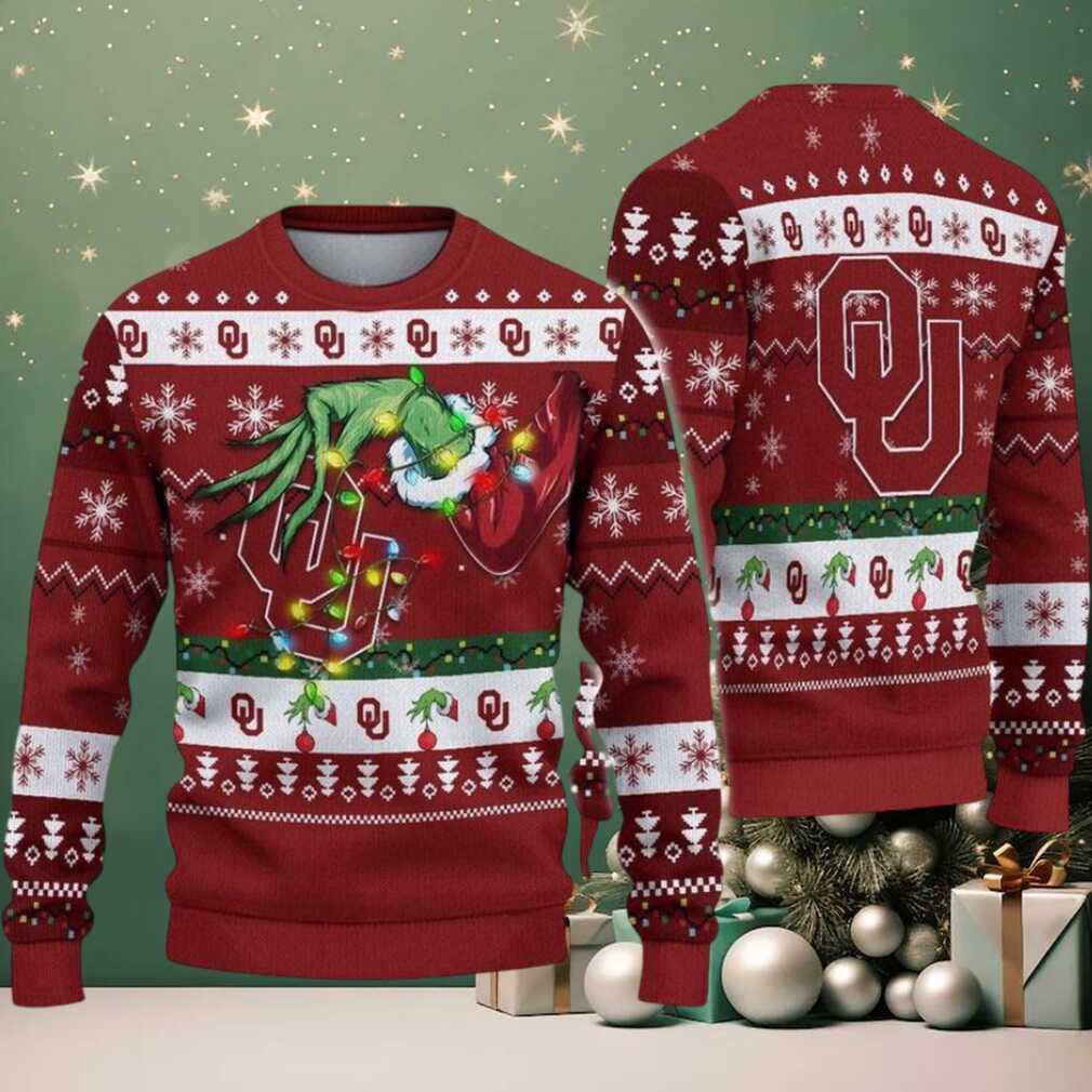 Oklahoma Sooners Merry Christmas Grinch Hand NCAA Ugly Christmas Sweater Oklahoma Sooners Merry Christmas Grinch Hand NCAA Ugly Christmas Sweater