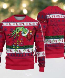 Ole Miss Rebels Merry Christmas Grinch Hand NCAA Ugly Christmas Sweater