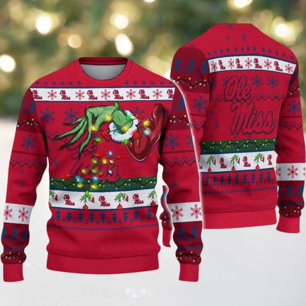 Ole Miss Rebels Merry Christmas Grinch Hand NCAA Ugly Christmas Sweater Ole Miss Rebels Merry Christmas Grinch Hand NCAA Ugly Christmas Sweater