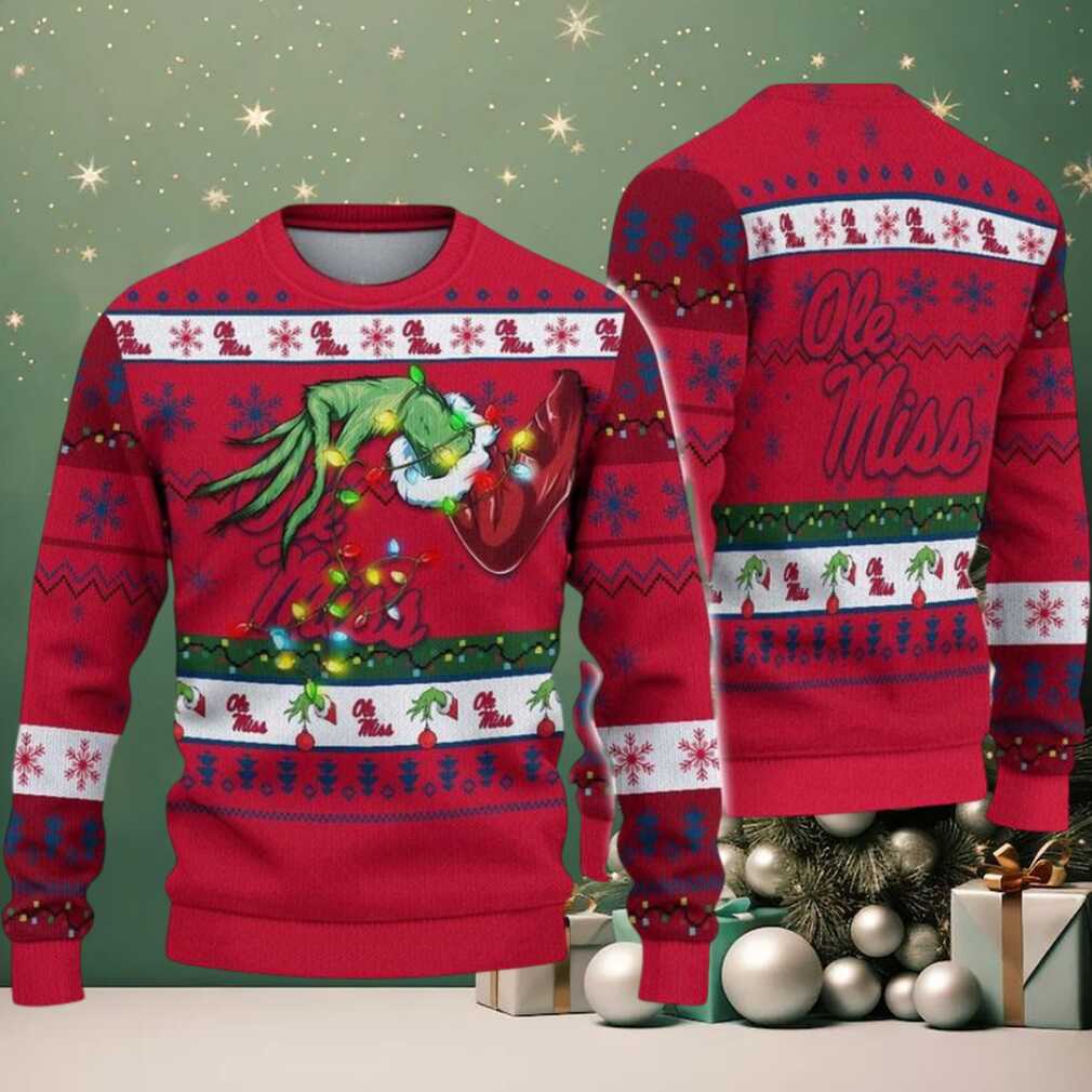Ole Miss Rebels Merry Christmas Grinch Hand NCAA Ugly Christmas Sweater Ole Miss Rebels Merry Christmas Grinch Hand NCAA Ugly Christmas Sweater
