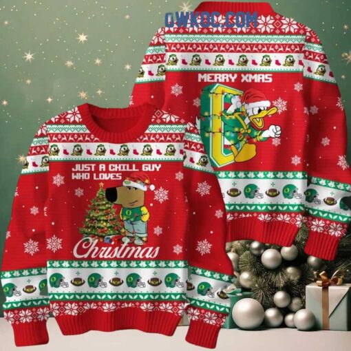 Oregon Ducks Just A Chill Guy Who Love 2024 Christmas Ugly Sweater
