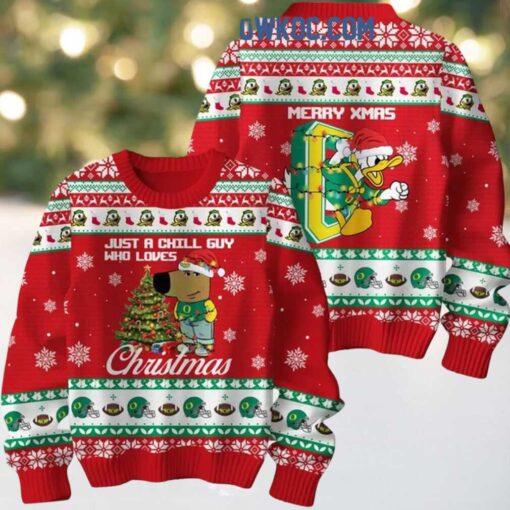 Oregon Ducks Just A Chill Guy Who Love 2024 Christmas Ugly Sweater