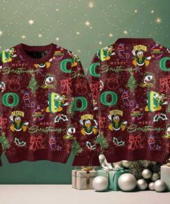 Oregon Ducks Merry 2024 Christmas Go Ducks Neon Sign Ugly Sweater