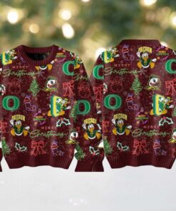 Oregon Ducks Merry 2024 Christmas Go Ducks Neon Sign Ugly Sweater