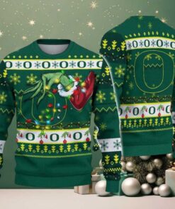 Oregon Ducks Merry Christmas Grinch Hand NCAA Ugly Christmas Sweater