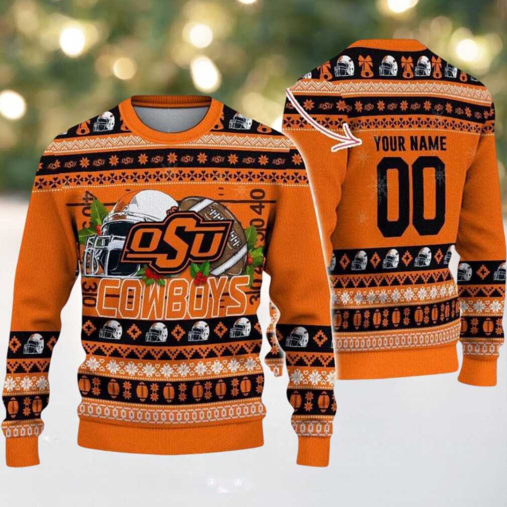 Personalized Oklahoma State Cowboys Logo Football NCAA Ugly Christmas Sweater Personalized Oklahoma State Cowboys Logo Football NCAA Ugly Christmas Sweater