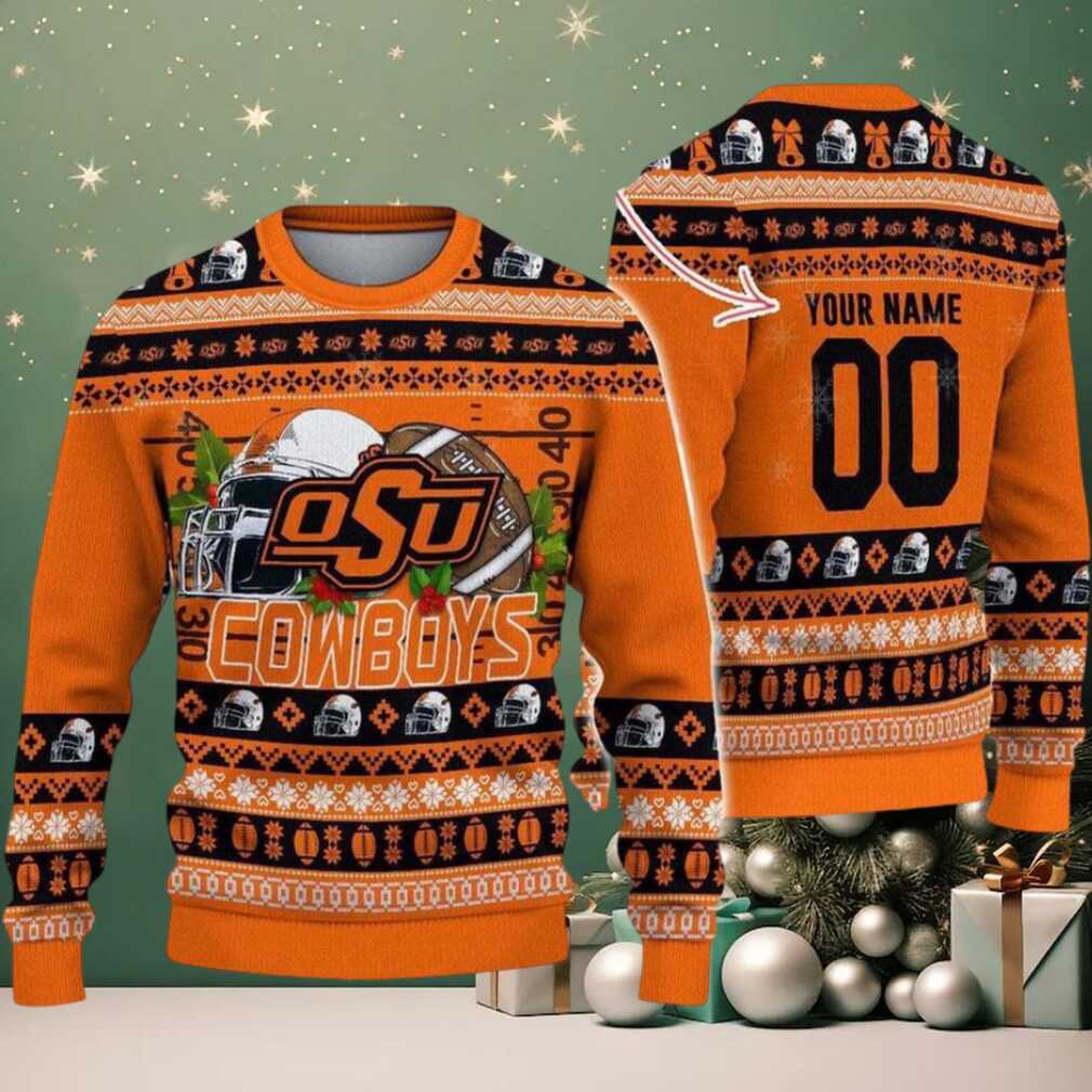 Personalized Oklahoma State Cowboys Logo Football NCAA Ugly Christmas Sweater Personalized Oklahoma State Cowboys Logo Football NCAA Ugly Christmas Sweater