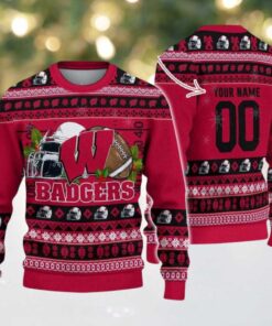 Personalized Wisconsin Badgers Logo Football NCAA Ugly Christmas Sweater