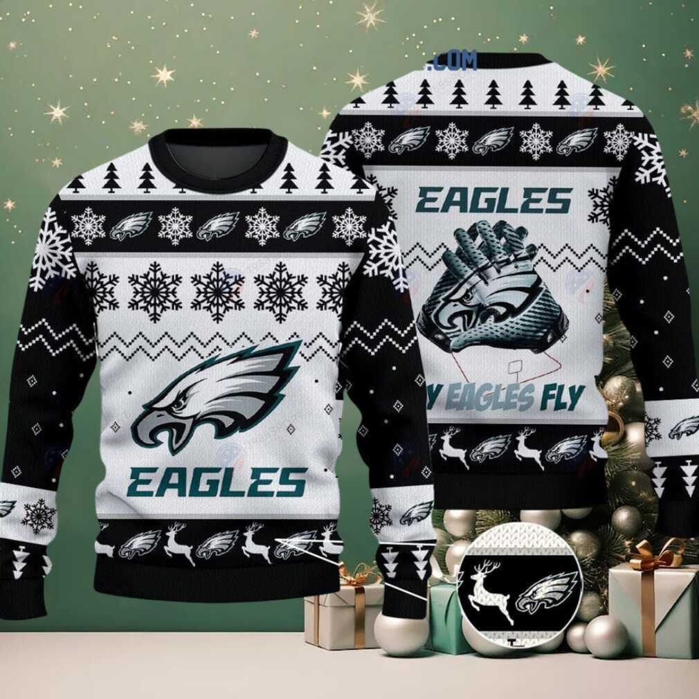 Philadelphia Eagles Fly Eagles Fly Christmas Ugly Sweater, hoodie, sweater, long sleeve and tank top Philadelphia Eagles Fly Eagles Fly Christmas Ugly Sweater Front View
