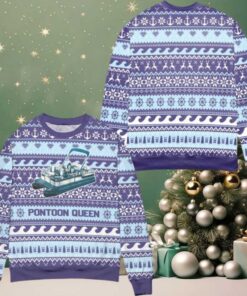Pontoon Queen Penguin Snowflake Ugly Christmas Sweater Blue