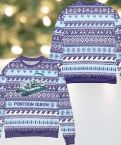 Pontoon Queen Penguin Snowflake Ugly Christmas Sweater Blue