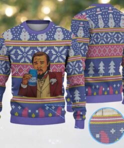 Purple Multicolor Snowflake & Christmas Tree Pattern Bud Light Meme Ugly Christmas Sweater