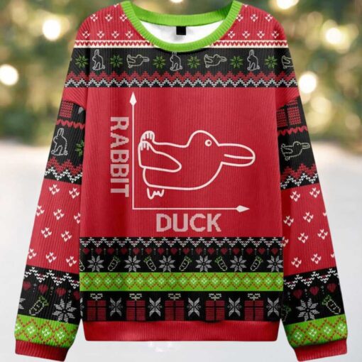 Rabbit or Duck Funny Red Ugly Christmas Sweater