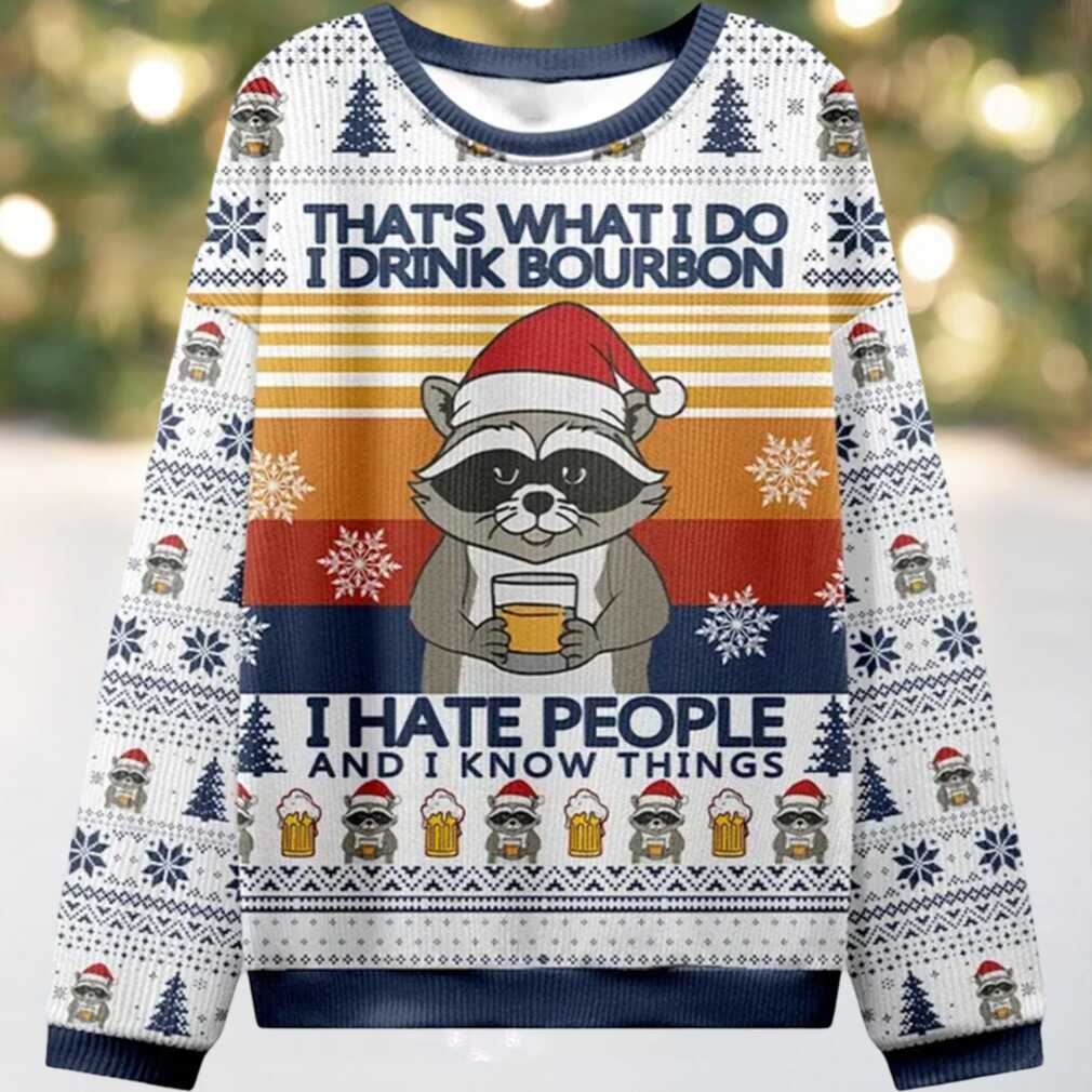 Raccoon That’s What I Do I Drink Bourbon Ugly Christmas Sweater, hoodie, sweater, long sleeve and tank top Raccoon That’s What I Do I Drink Bourbon Ugly Christmas Sweater Back