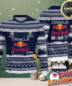 Red Bull F1 Racing Team Custom Name Ugly Christmas Sweater For Holiday 2025 Xmas Gifts