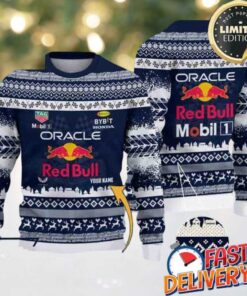 Red Bull F1 Racing Team Custom Name Ugly Christmas Sweater For Holiday 2025 Xmas Gifts