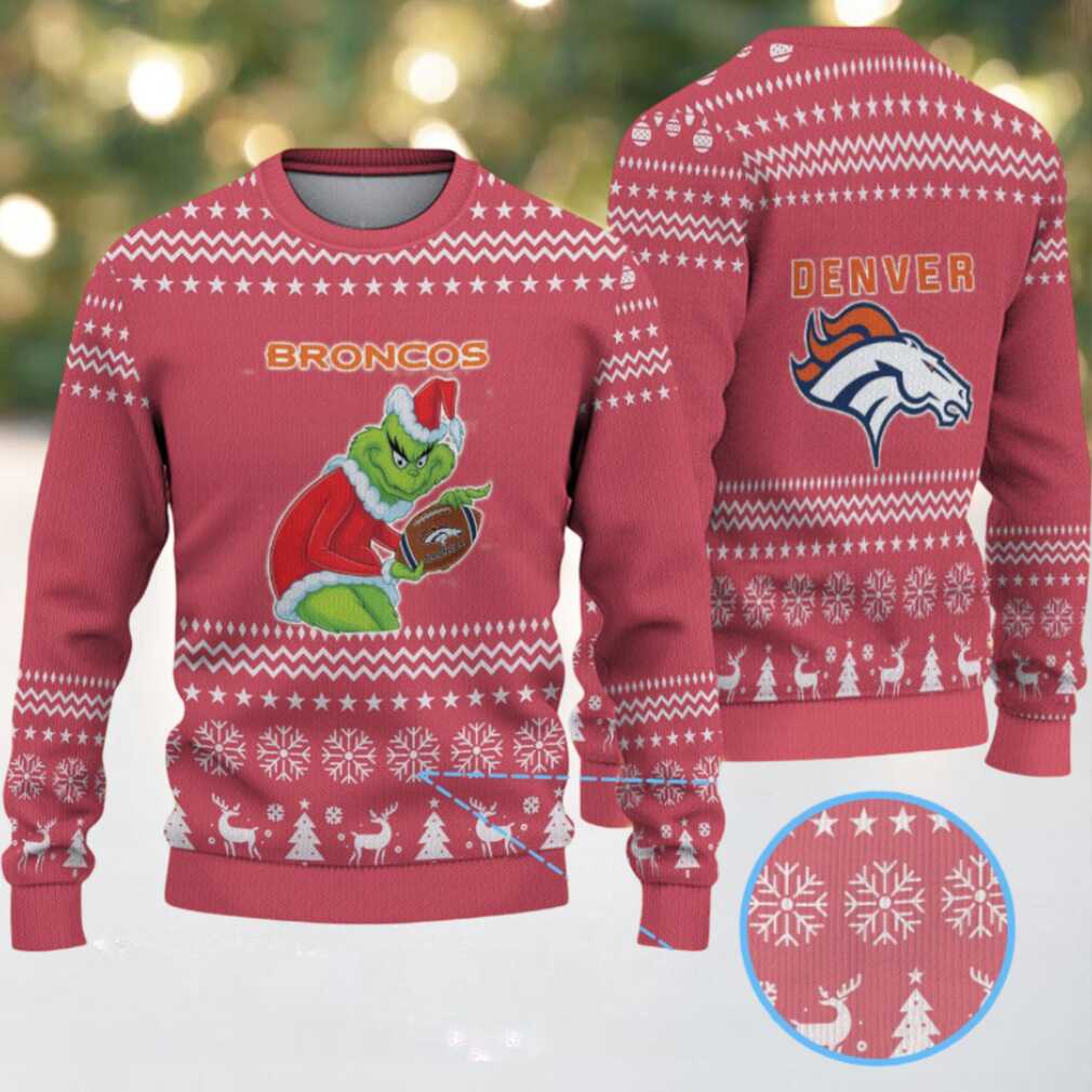 Red Denver Broncos Grinch Snowflake and Reindeer Pattern Vintage Ugly Christmas Sweater Red Denver Broncos Grinch Snowflake and Reindeer Pattern Vintage Ugly Christmas Sweater