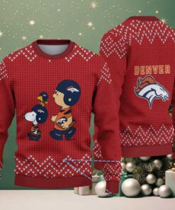 Red Denver Broncos Snoopy and Charlie Brown Knitted Zigzag Pattern Vintage Ugly Christmas Sweater Red Denver Broncos Snoopy and Charlie Brown Knitted Zigzag Pattern Vintage Ugly Christmas Sweater