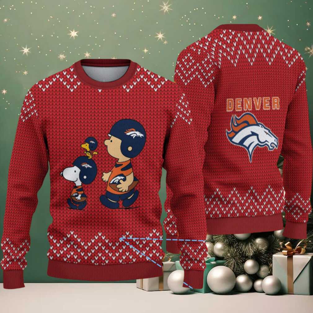Red Denver Broncos Snoopy and Charlie Brown Knitted Zigzag Pattern Vintage Ugly Christmas Sweater Red Denver Broncos Snoopy and Charlie Brown Knitted Zigzag Pattern Vintage Ugly Christmas Sweater