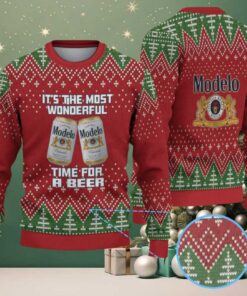 Red & Green Christmas Tree Pattern “Modelo Beer Holiday Cheer” Ugly Sweater