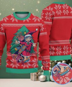 Red Green Snowflake Pattern Christmas Tree Anime Elf Ugly Christmas Sweater