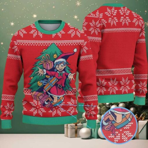 Red Green Snowflake Pattern Christmas Tree Anime Elf Ugly Christmas Sweater