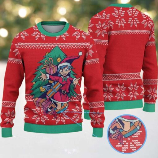 Red Green Snowflake Pattern Christmas Tree Anime Elf Ugly Christmas Sweater