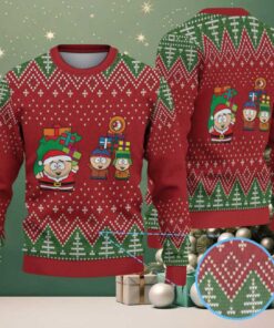 Red & Green South Park Characters with Christmas Gifts Tree Pattern – Vintage Ugly Christmas Sweater Red & Green South Park Characters with Christmas Gifts Tree Pattern – Vintage Ugly Christmas Sweater