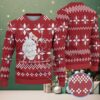 White Ugly Christmas Sweater with Red and Blue Snowflake Pattern Featuring Chivas Lion
