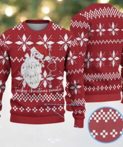 Red Ugly Christmas Sweater with White Geometric Snowflake Pattern Featuring Nurse Heart Anatomy