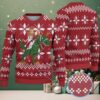 Navy Blue Ugly Christmas Sweater with Green Geometric Pattern Featuring Pink Flamingo