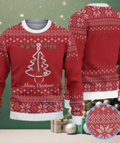 Red Ugly Christmas Sweater with White Snowflake Pattern Featuring Nurse Christmas Tree