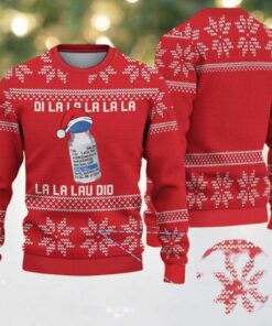 Red Ugly Christmas Sweater with White Snowflake Pattern Featuring Nurse Medical Bottle