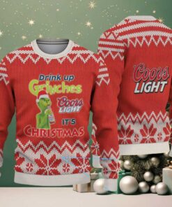 Red & White Knit Pattern “Drink Up Grinches – It’s Christmas” Coors Light Ugly Christmas Sweater