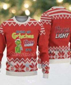 Red & White Knit Pattern “Drink Up Grinches – It’s Christmas” Coors Light Ugly Christmas Sweater