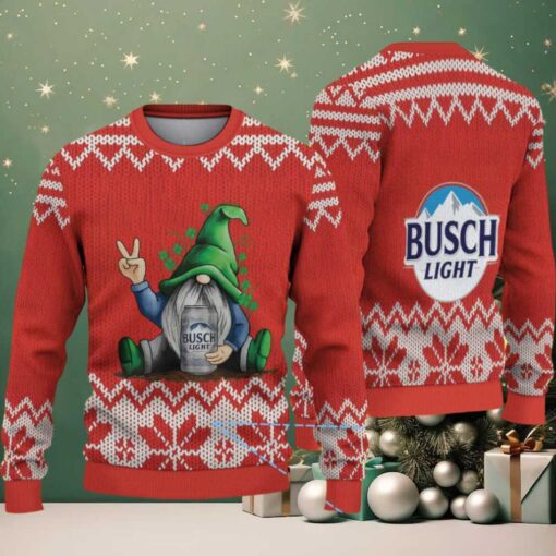Red & White Snowflake Knit “Busch Light Drunk Gnome” Ugly Christmas Sweater