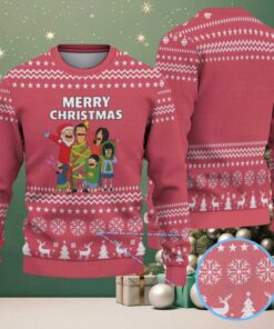 Red & White South Park Family Christmas Scene with Snowflake and Reindeer Knit Pattern – Vintage Ugly Christmas Sweater
