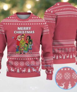 Red & White South Park Family Christmas Scene with Snowflake and Reindeer Knit Pattern – Vintage Ugly Christmas Sweater