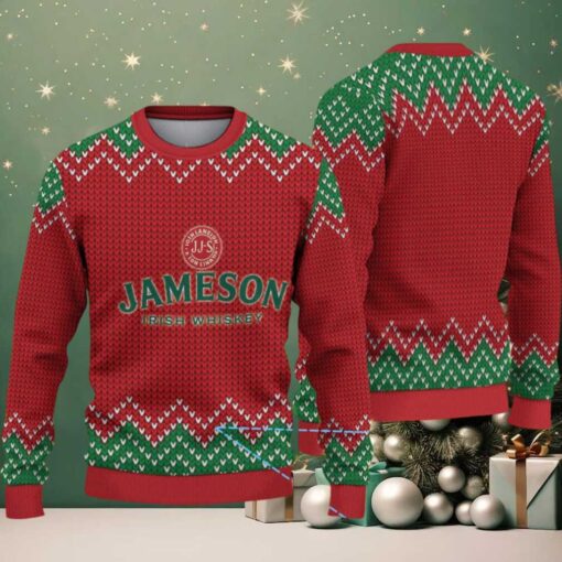 Red and Green Chevron Pattern “Jameson Irish Whiskey” Ugly Christmas Sweater
