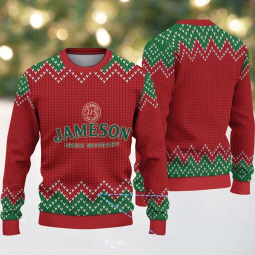 Red and Green Chevron Pattern “Jameson Irish Whiskey” Ugly Christmas Sweater