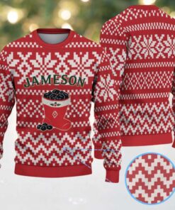 Red and White Geometric Snowflake Pattern “Jameson Irish Whiskey” Ugly Christmas Sweater